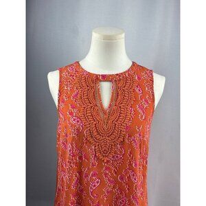 Daniel Rainn Petite Small Sleeveless Top With Lace Trim & Keyhole Neckline